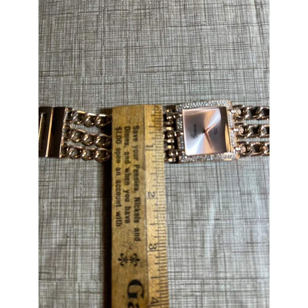 Genoa Rose Gold Tone Crystal Square Face Quartz Watch Chain Link Bracelet